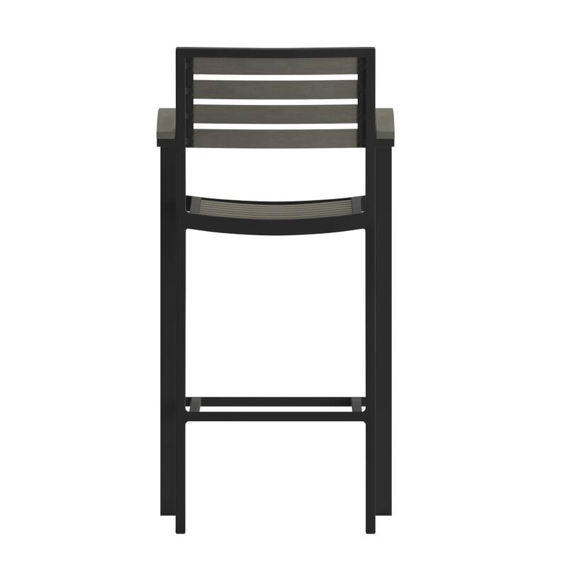 Commercial Grade Outdoor Bar Stool with Armrests and Poly Resin Slats