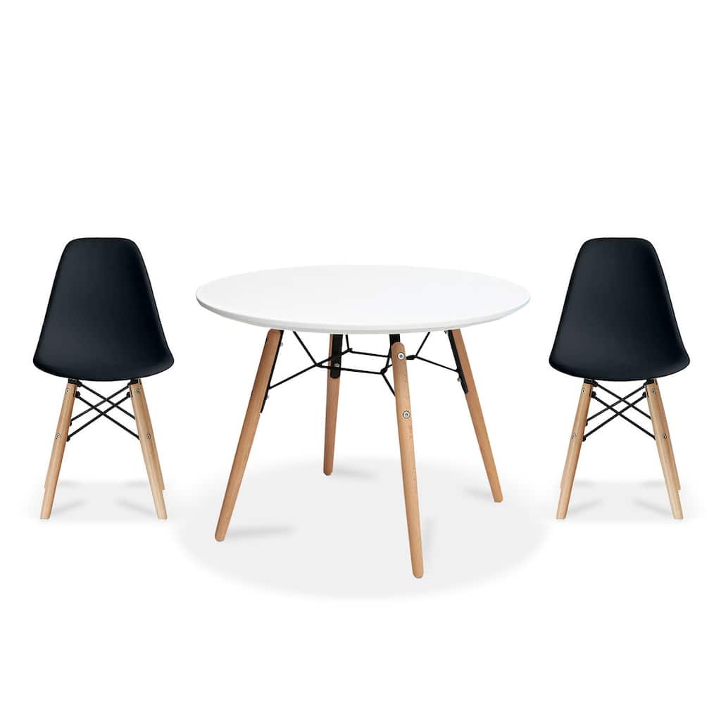 Kids Table and Chair Set Modern Toddler Furniture with Round Table and Armless Chairs Eiffel Wooden Legs Dining or Playroom Use