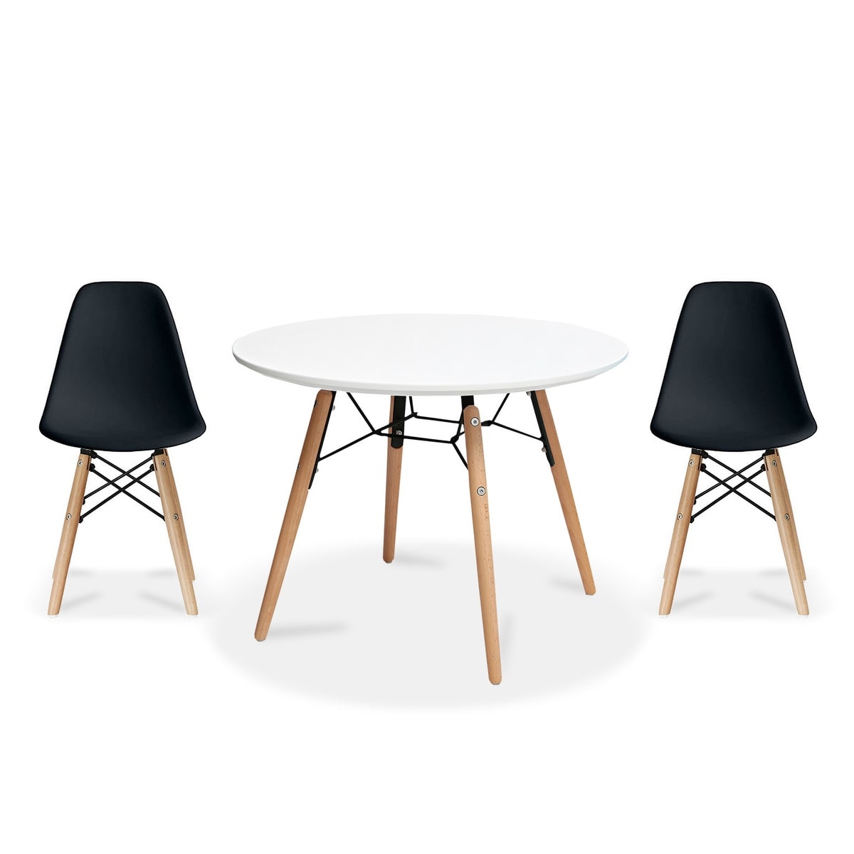 Kids Table and Chair Set Modern Toddler Furniture with Round Table and Armless Chairs Eiffel Wooden Legs Dining or Playroom Use