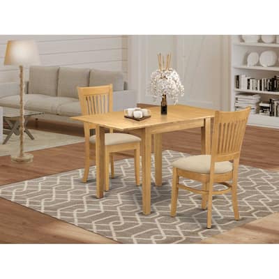 HomeStock 3-Pc Natural Brown Oak Finish Solid Wood Top Dining Table Set