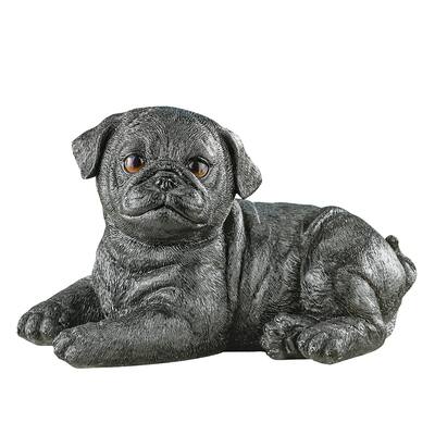 Hand-Painted Realistic Pug Puppy Outdoor Statue - 9.130 x 6.750 x 6.250