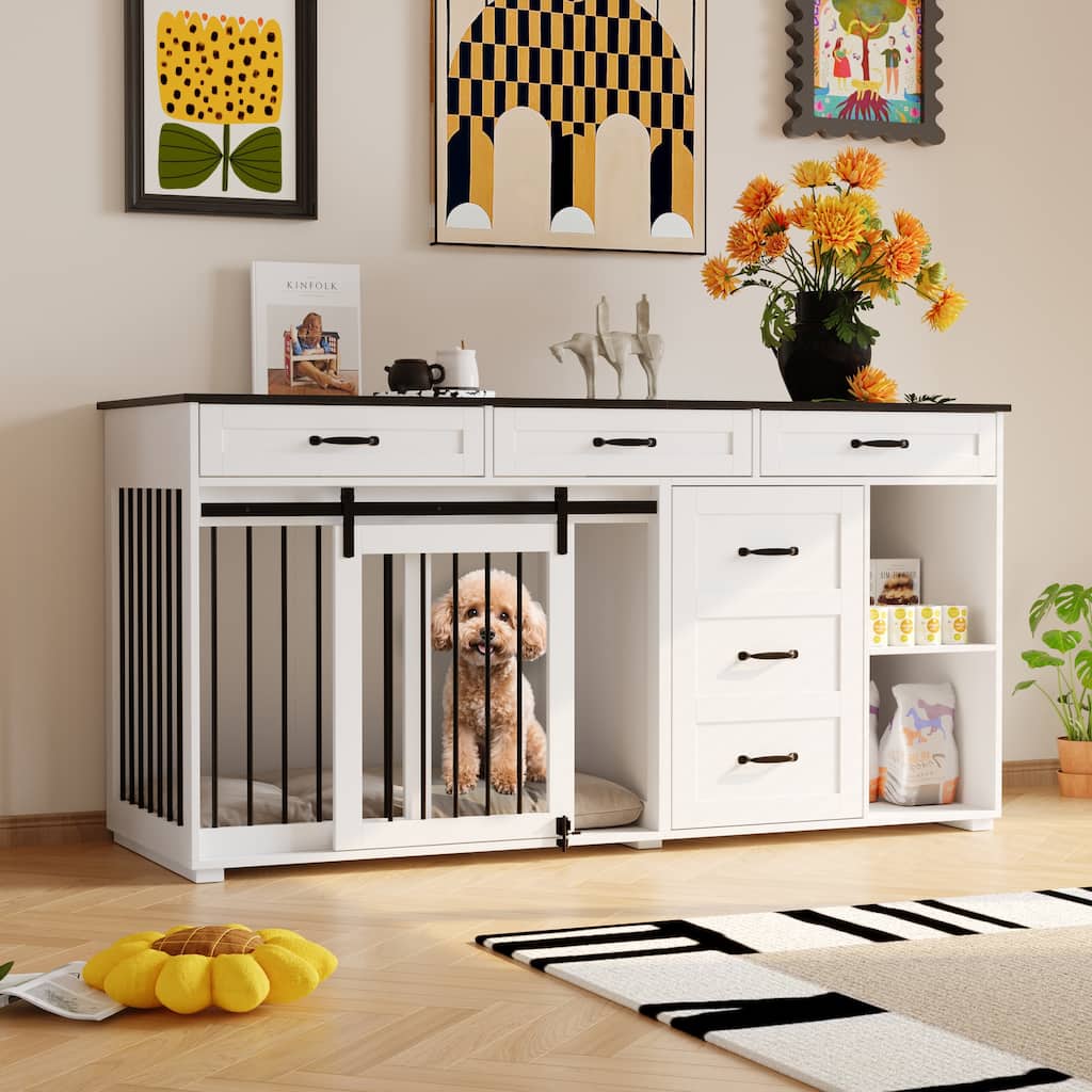 Large Capacity ,6 Drawers ,Multi-Purpose Dog Crate Kennel Furniture