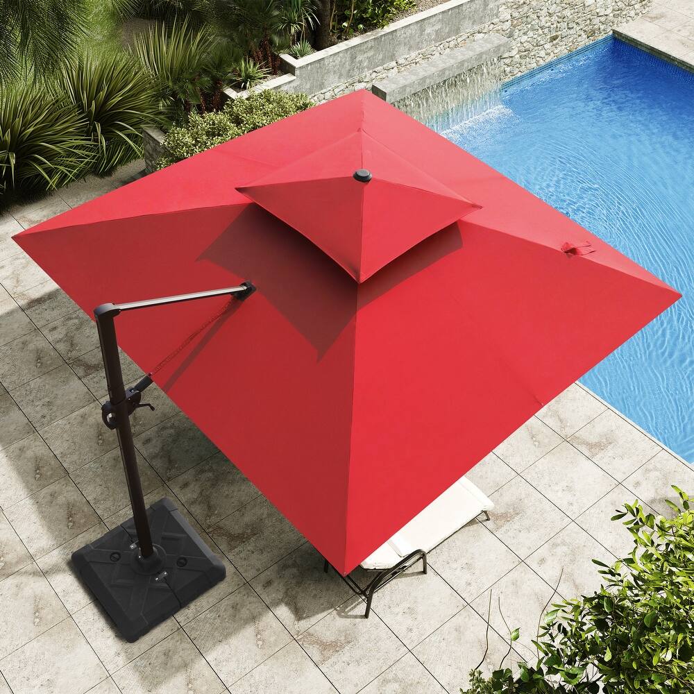 11 x 11 ft Outdoor Double Top Square 360 Degree Rotation Patio Cantilever Offset Umbrella with Base