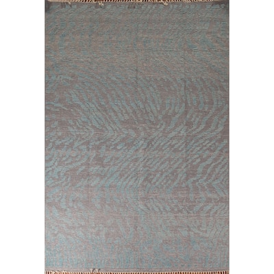 All-Over Grey Blue Moroccan Abstract Area Rug Hand-Knotted Wool Carpet - 9'0"x 12'1"