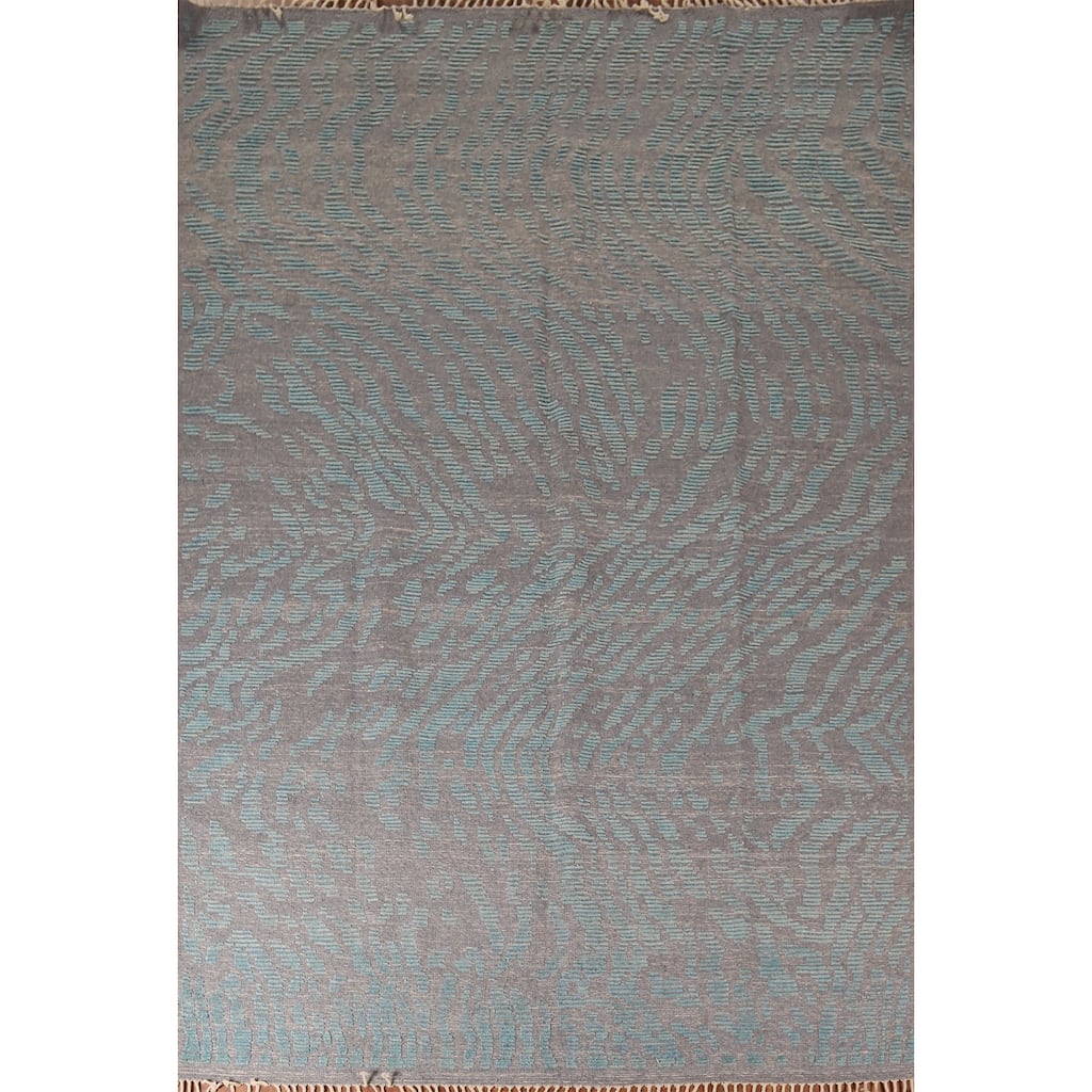 All-Over Grey Blue Moroccan Abstract Area Rug Hand-Knotted Wool Carpet - 9'0"x 12'1"