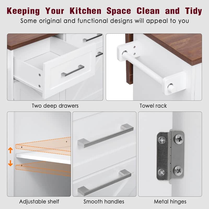 Kitchen Island with Drop Leaf, Removable Side Racks, Rolling Kitchen Cart with Towel Rack