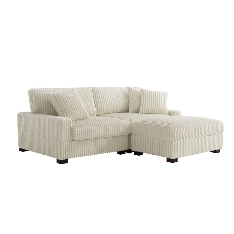 79" W Upholstered Plush Corduroy Sectional Modular Sofa with Ottoman