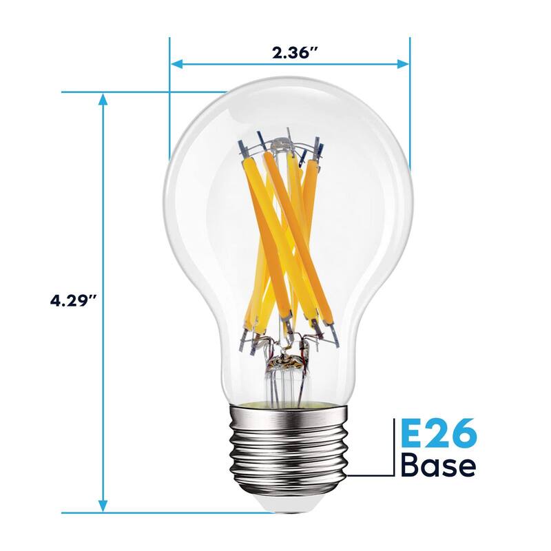 LUXRITE Vintage A19 LED Light Bulb 9.5W=75W Equivalent, 4CCT 1050LM, Dimmable Edison Bulbs, E26 Base, ETL 4 Pack