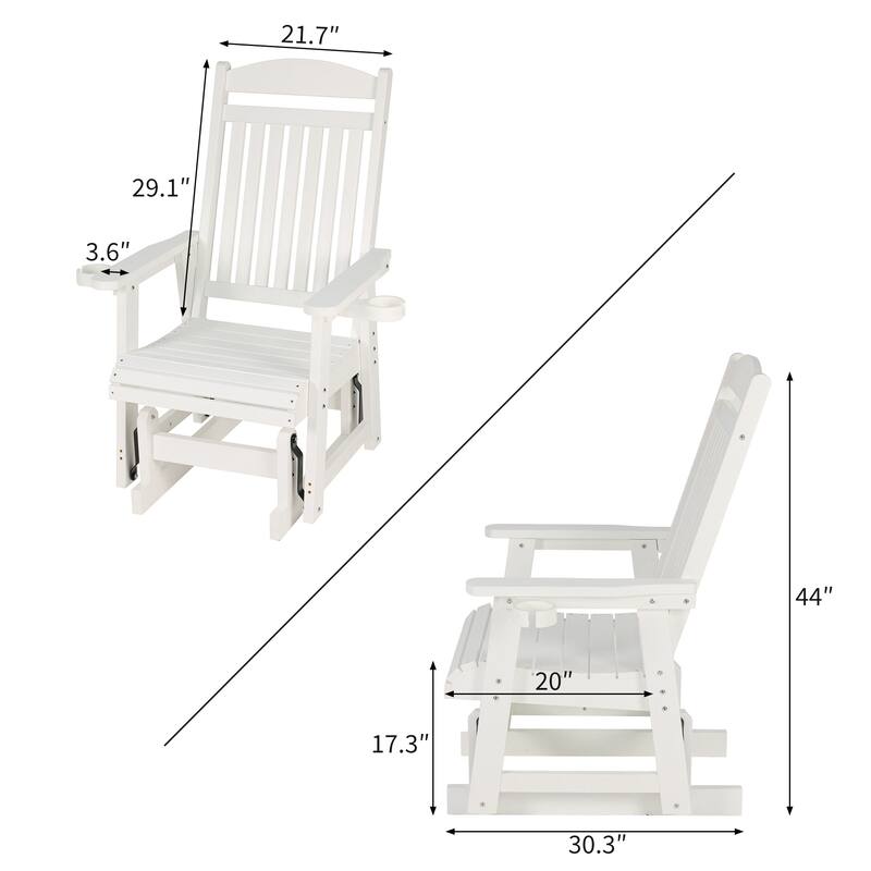 Poly Lumber Patio Glider for One Person with Cup Holders, HIPS Material, All-Weather Resistant
