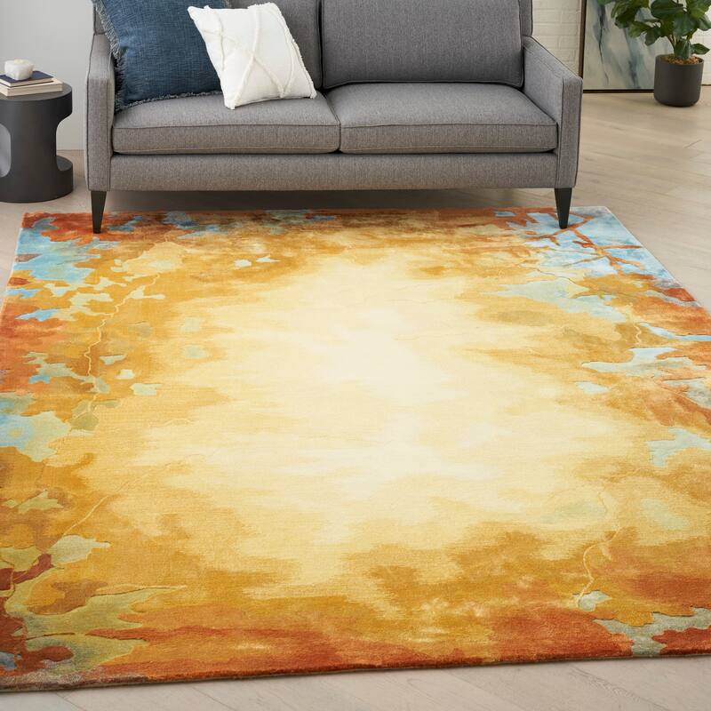 Nourison Prismatic Modern Abstract Golden Yellow Multicolor Area Rug - 7' 9" x 9' 9" - Gold/Multicolor - Rectangle
