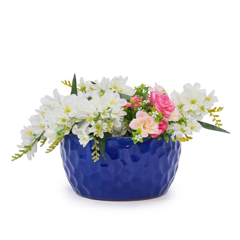 Ceramic Pots in Cobalt Blue Violets and Herbs with Breathable Design