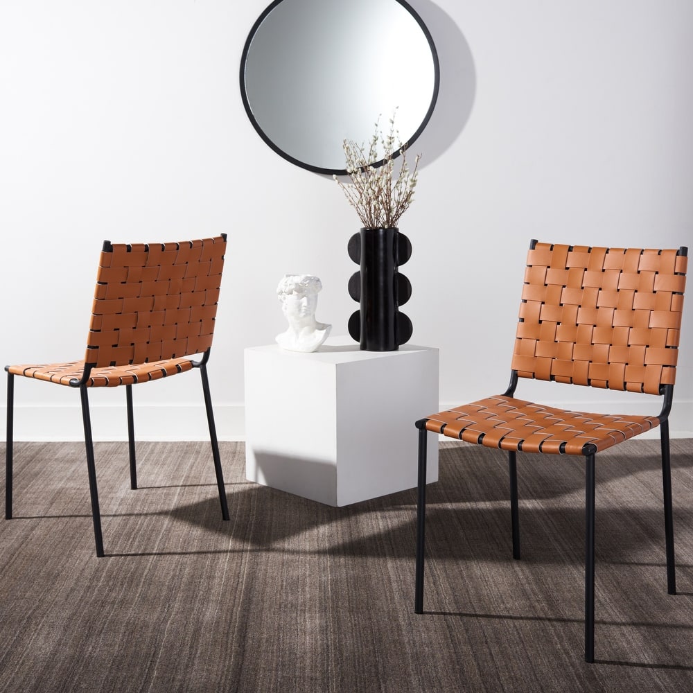 SAFAVIEH Marvel Woven Leather Dining Chair (Set of 2) - 17" W x 20.5" L x 33.8" H - 17"Wx21"Dx34"H