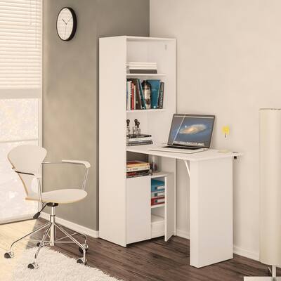 Multipurpose Cabinet with Desk, White-Color:White