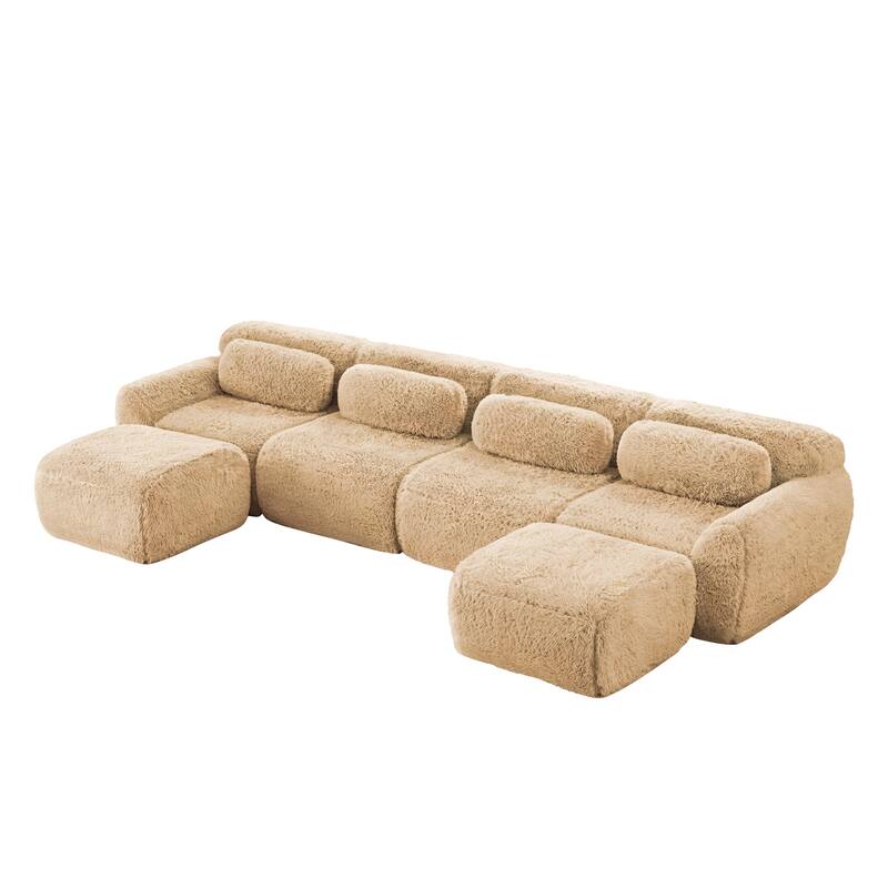 Cloud Sectional Couch with 2 Ottomans & Pillows, Boneless Couches for Living Room, U Shaped Sectional Sofa Deep Seat Comfy Couch