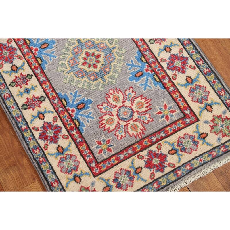 Gray Kazak Oriental Foyer Rug Hand-Knotted Wool Carpet - 2'0" x 3'0"