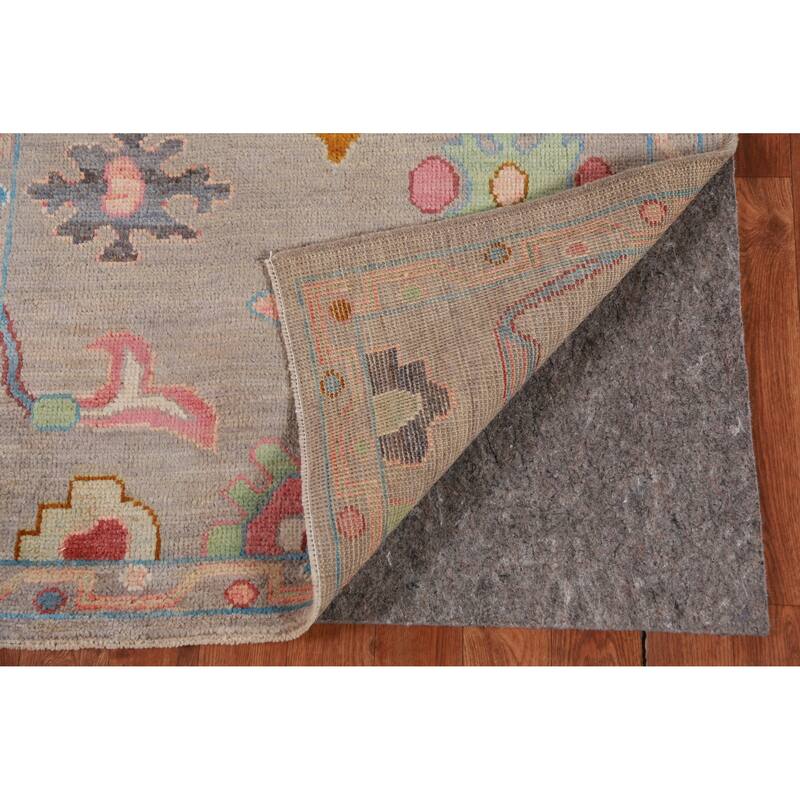 Hand Knotted Oriental 100% Wool Carpet Transitional Floral Greys & Charcoal Oushak Runner Rug - 9' 11'' X 2' 9''