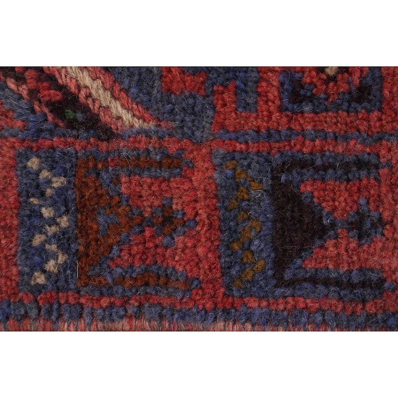 Hand Knotted Oriental 100% Wool Carpet Traditional Tribal Navy Blue & Blues Balouch Runner Rug - 7' 10'' X 2' 0''