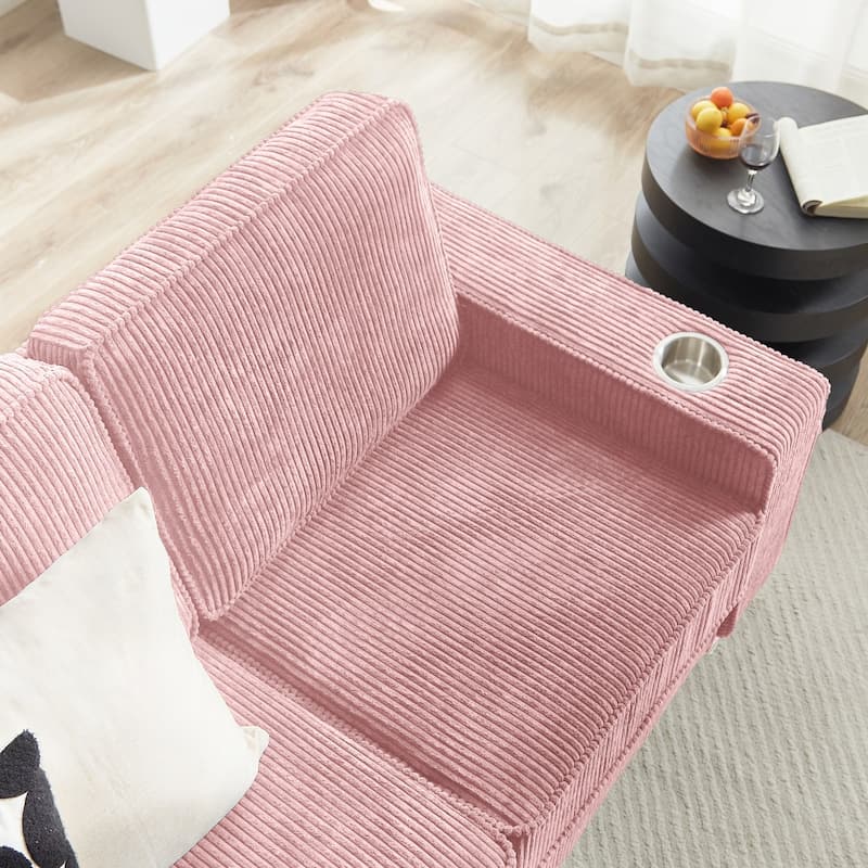 83.86" Corduroy Fabric 3-Seater Sofa with Cup Holders