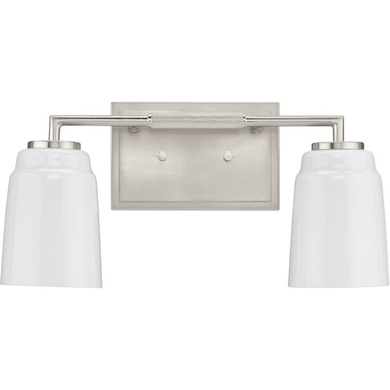 Spenser Collection Two-Light Brushed Nickel Industrial Vanity Light - 15.62 in x 5.5 in x 7.62 in