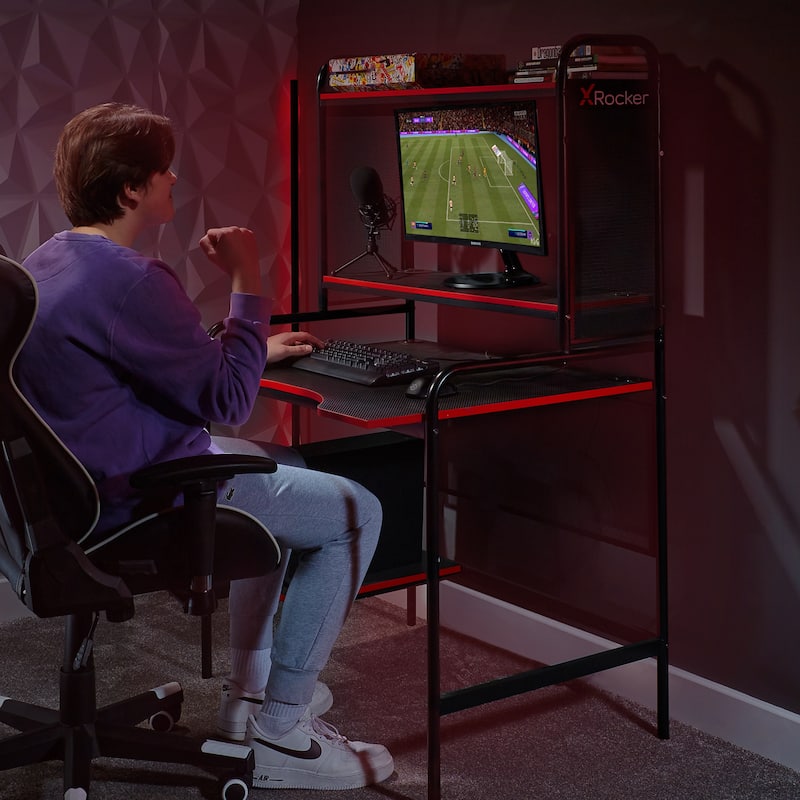 X Rocker iCarus Metal Gaming Desk with Shelves