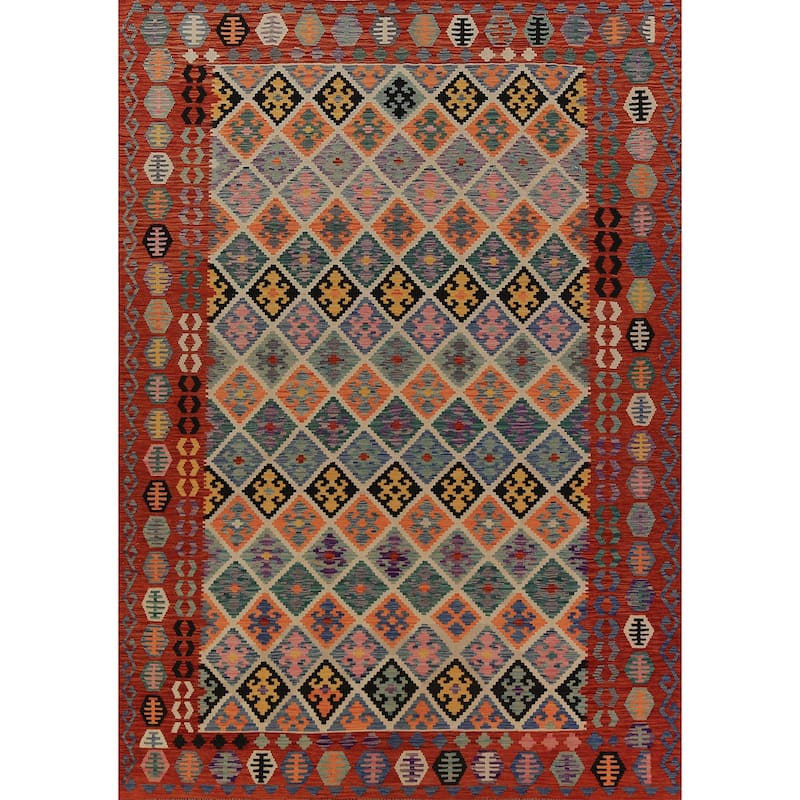 All-Over Trellis Kilim Oriental Area Rug Flatweave Wool Carpet - 8'6"x 11'9"