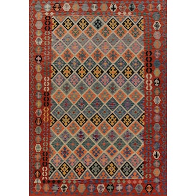 All-Over Trellis Kilim Oriental Area Rug Flatweave Wool Carpet - 8'6"x 11'9"