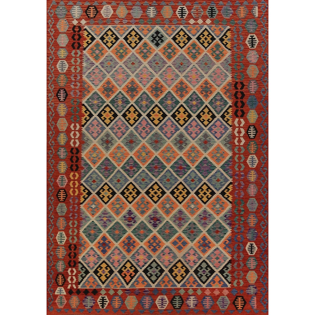 All-Over Trellis Kilim Oriental Area Rug Flatweave Wool Carpet - 8'6"x 11'9"