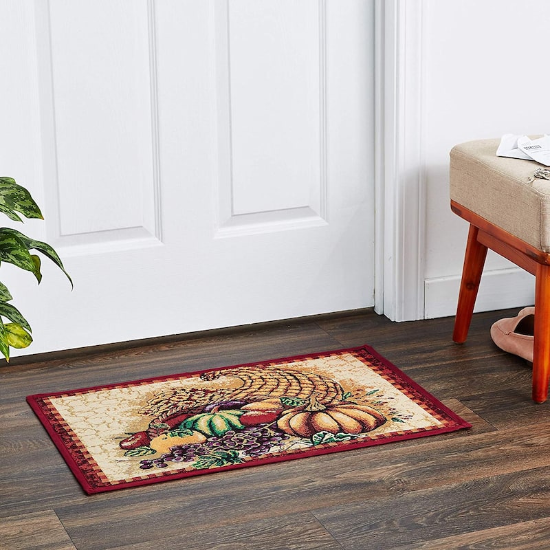 Violet Linen Fall Harvest Collection - Tapestry Pumpkins and Autumn Leaves Design - 19" X 27" Area Rug - 19" x 27"