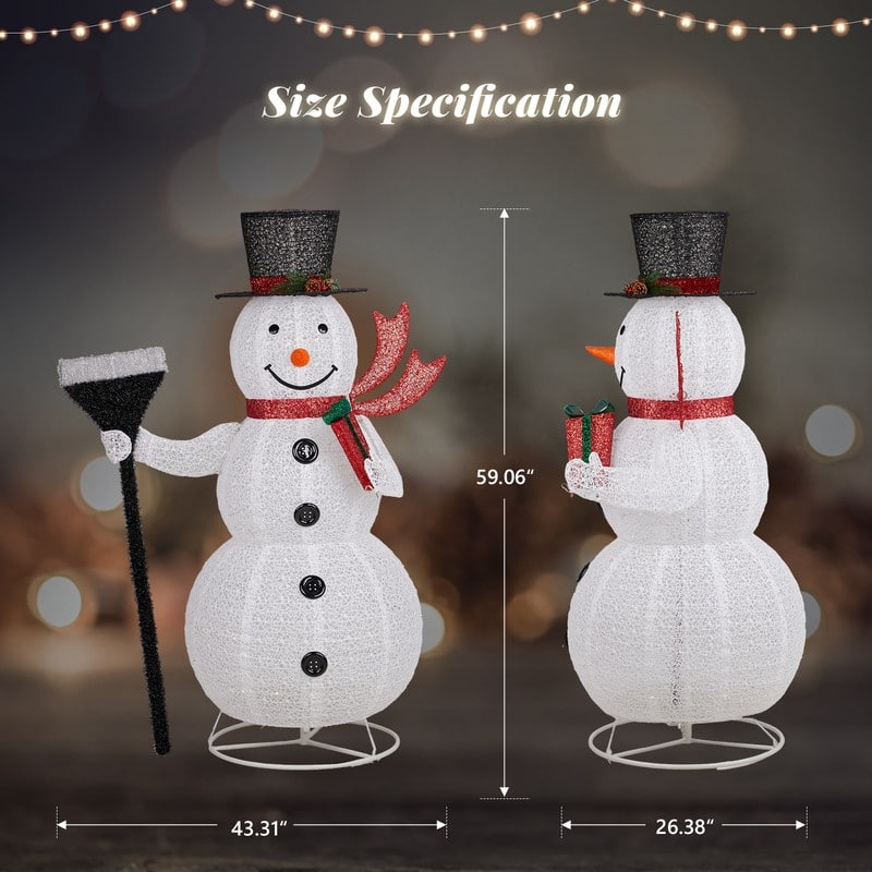 5FT Lighted Collasipble Snowman with Groom Snowman Christmas Yard Decoration