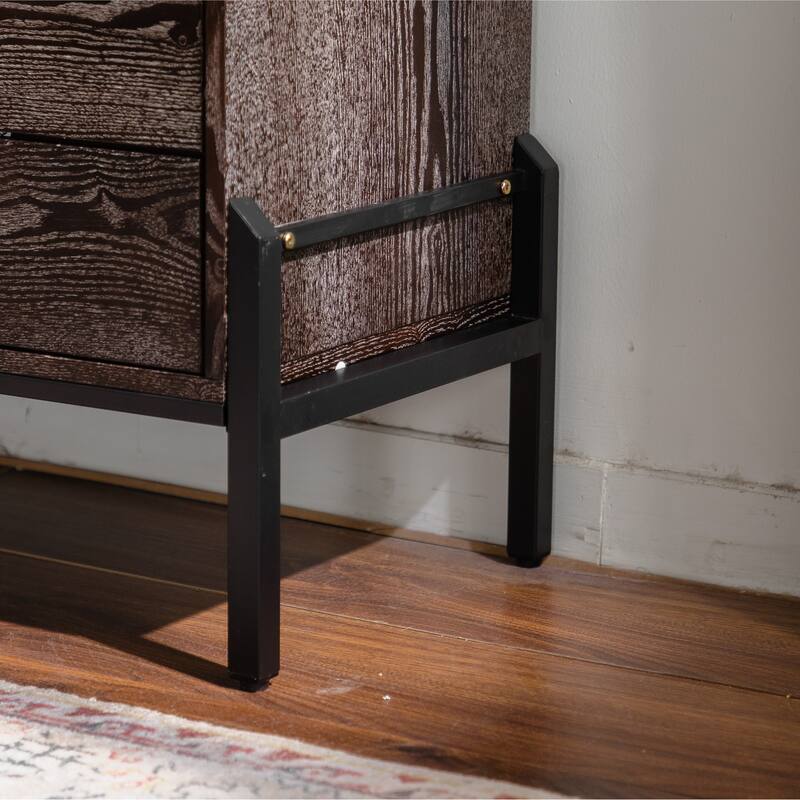 Solid Wood Sideboard with Geometric Pattern, 6 Drawers Dresser,Mid Century Modern Sideboard Cabinet