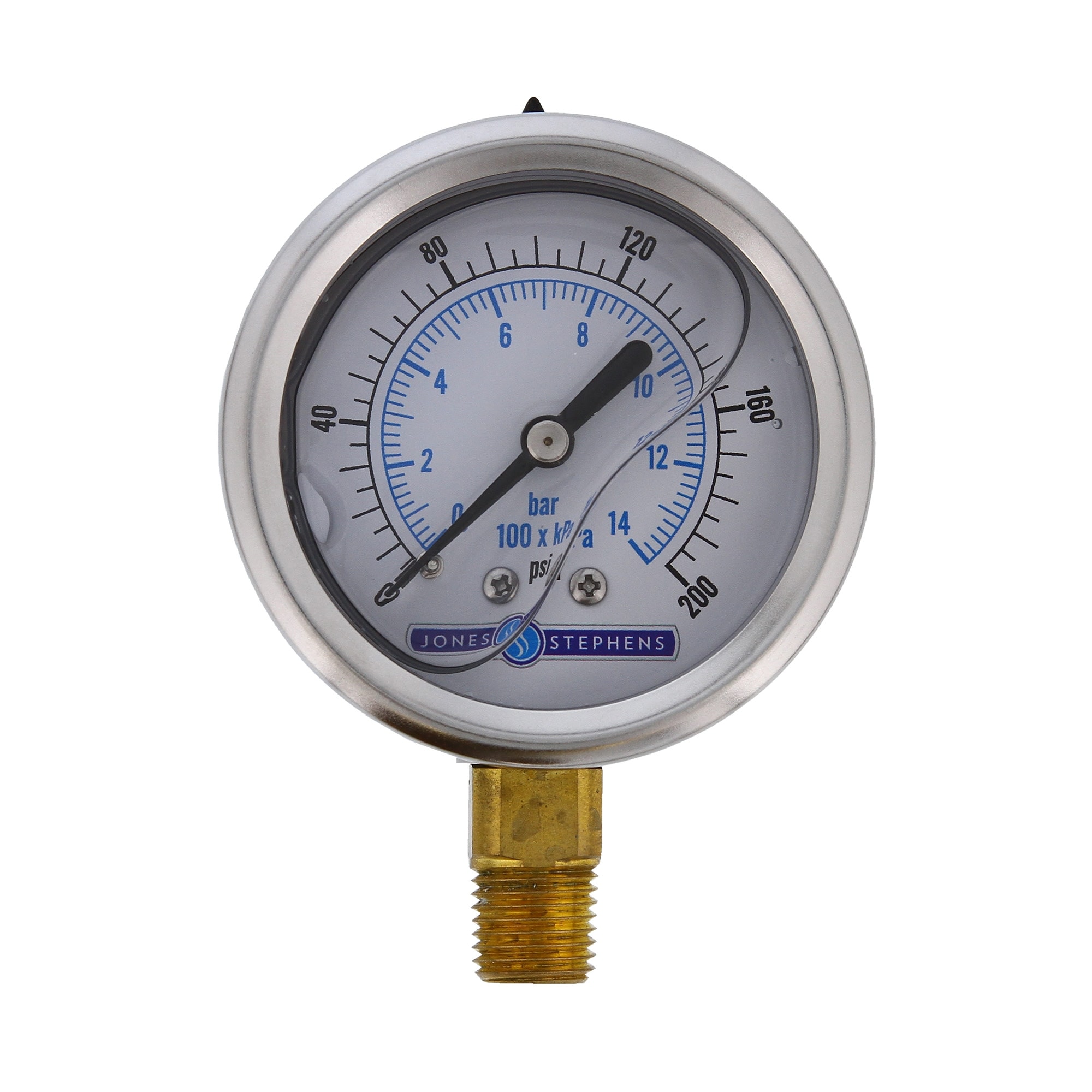 Jones Stephens J40556 2-1/2" 200 PSI Liquid Filled Pressure Gauge