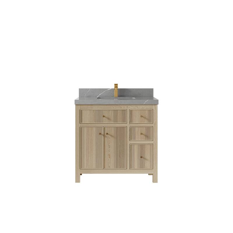 Willow Collections 36 x 22 Sonoma Oak Wood Center Sink Left Bathroom Vanity with Quartz or Marble Countertop