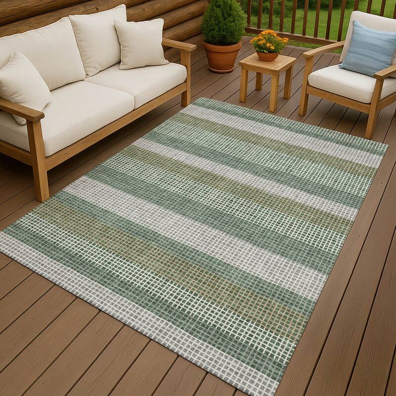 Machine Washable Indoor/ Outdoor Cabana Stripe Chantille Rug