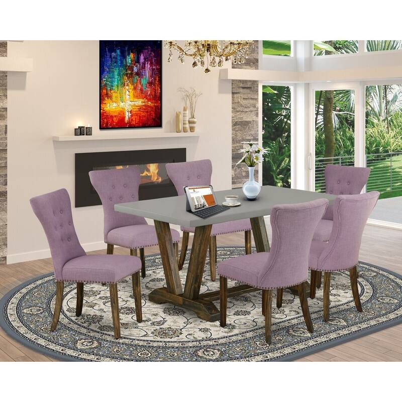 Modern Dining Table Set - 7 Piece - Rectangular Table with 6 Parsons Chairs - Hardwood Frame - Elegant Design