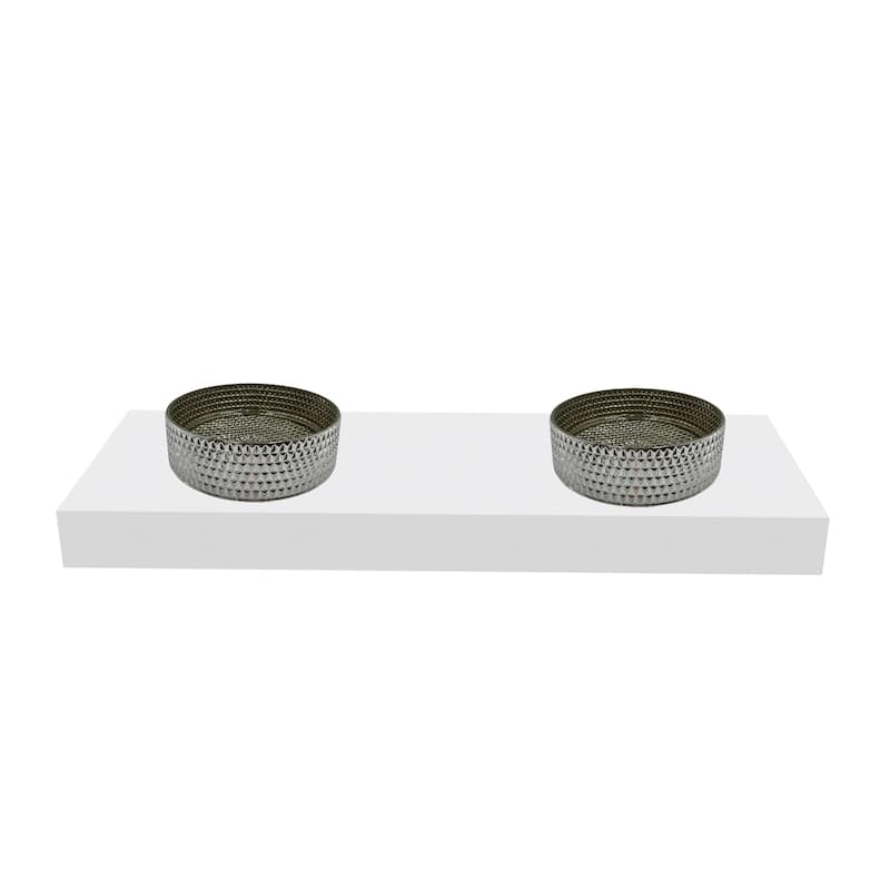 Scotch 16" & 14" Round Decorative Crystal Vessel Sinks With White Base - 60"Countertop - 14"Silver