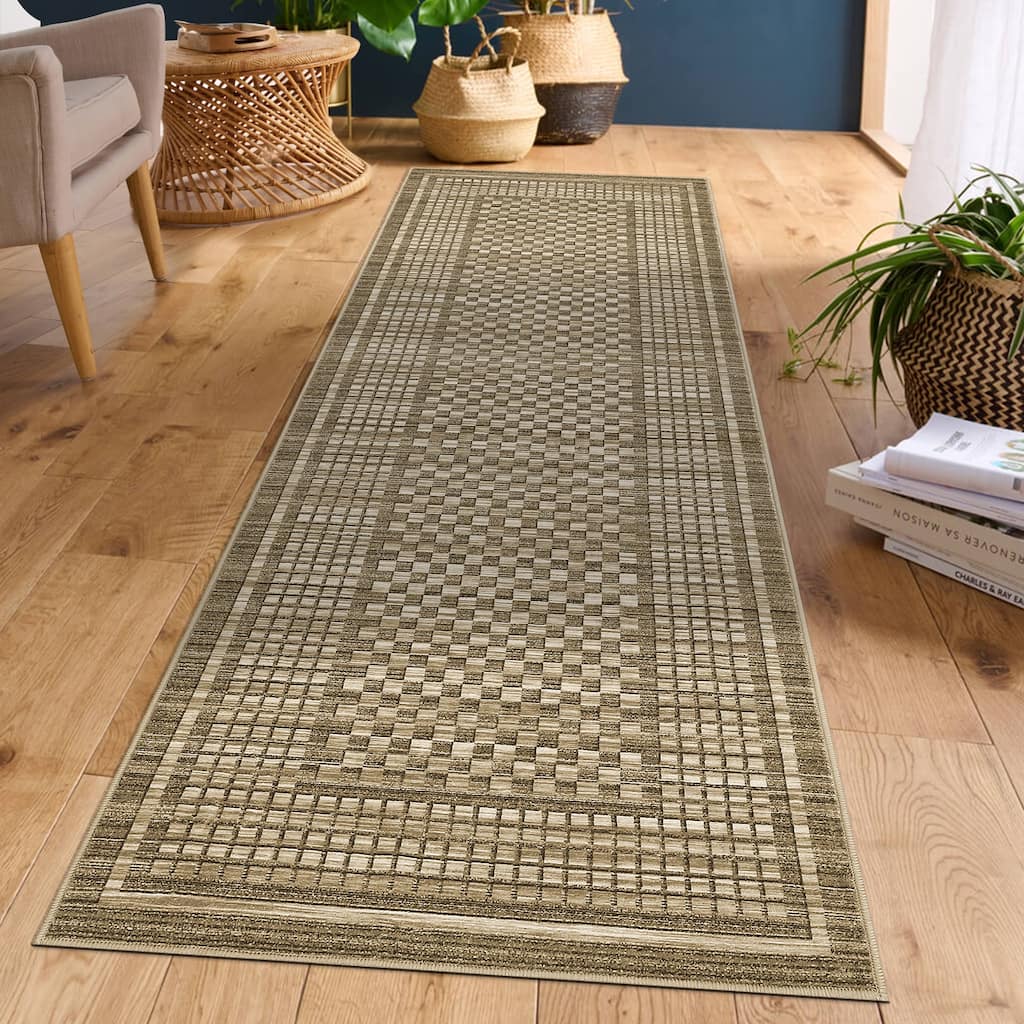 Garvee Washable Rustic Grid Soft Area Rug