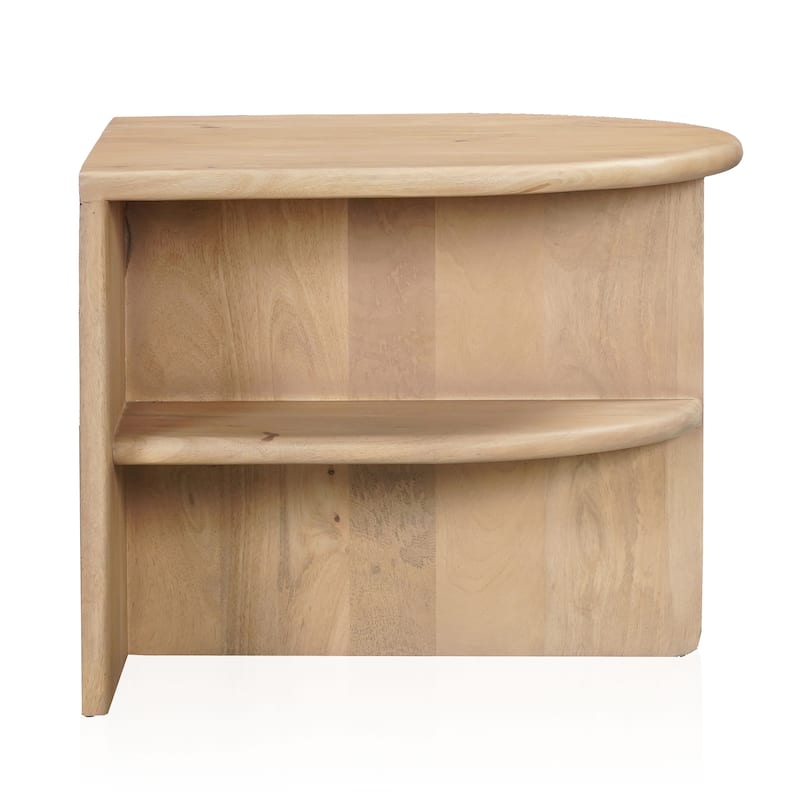 HomeRoots 22" Natural Solid Wood Semi Circle End Table With Shelf - 22.00 in. x 22.00 in. x 18.00 in.