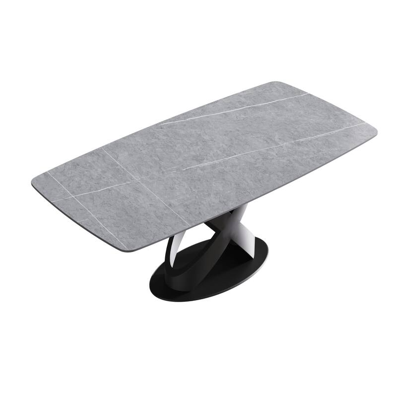 71" Rectangular Dining Table,Sintered Stone Tabletop Carbon Steel Legs