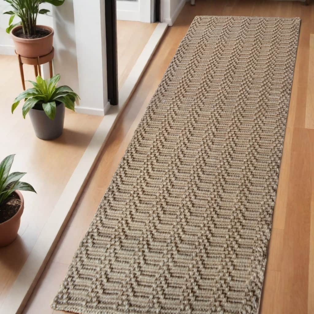 HomeRoots 6' Natural Jute Abstract Hand Woven Area Rug - 72.00 in. x 24.00 in. x 0.25 in.