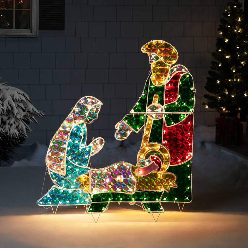 3-Piece Lighted Holographic Christmas Nativity Set Outdoor Decoration - Clear Lights - Multi