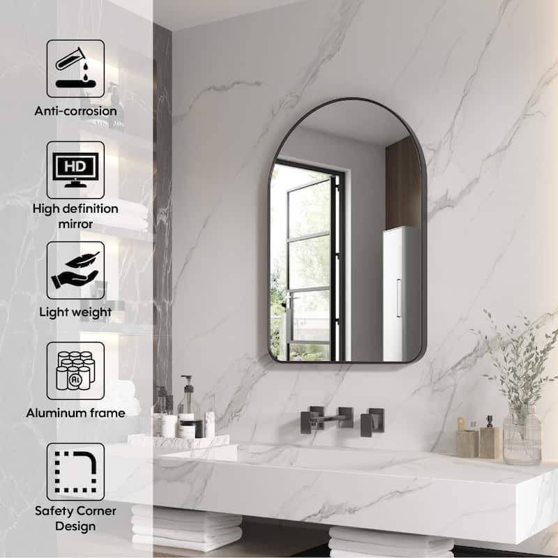24 in./28 in. W x 36 in. H Bathroom Wall Mounted Arched Anodized Aluminum Framed Mirror