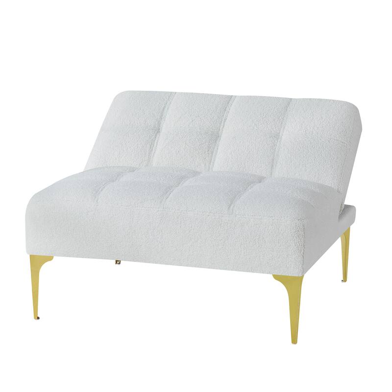 White Teddy Chenille Single Modular Sofa Bed with Solid Wood Frame for Living Room