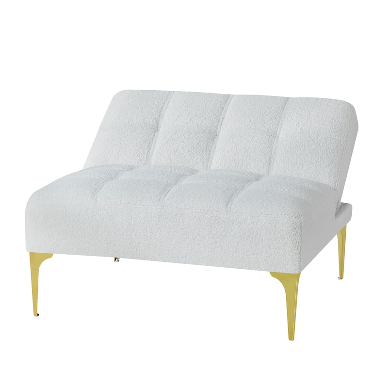 White Teddy Chenille Single Modular Sofa Bed with Wood Frame