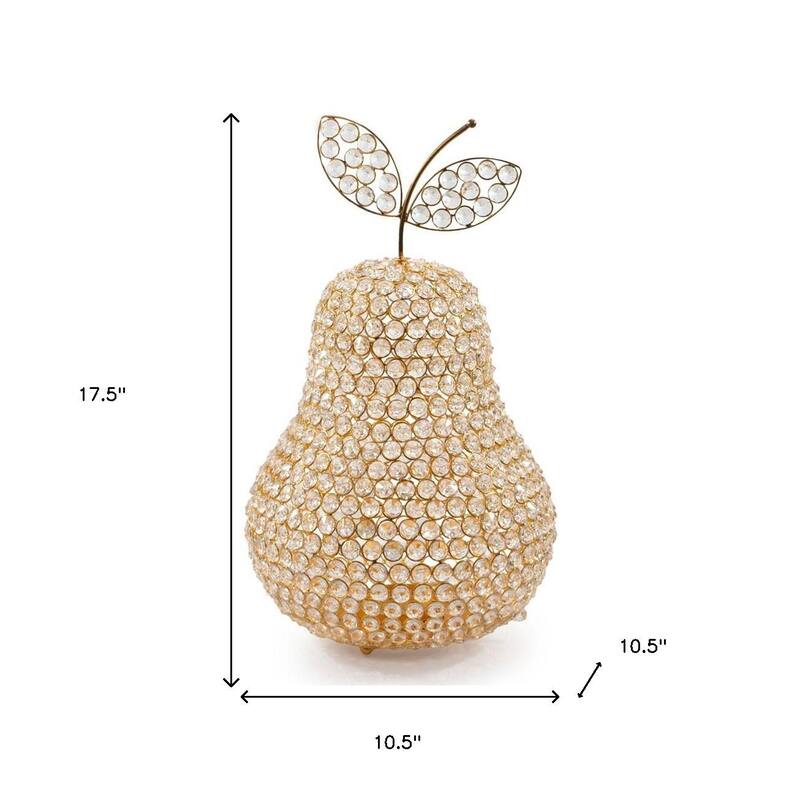 HomeRoots 18" Gold Aluminum And Faux Crystal Decorative Pear - 10.50 in. x 17.50 in. x 10.50 in.