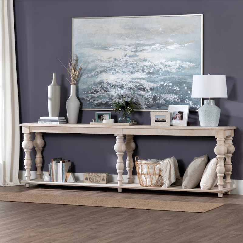114 in. White Solid Wood Accent_Console_Sofa Table