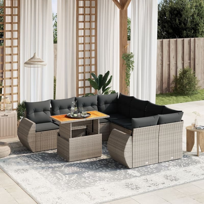 vidaXL Patio Sofa Set with Cushions Table and Lounge Sofas 9 Piece Poly Rattan - 21.7 x 39.4 x 28.7