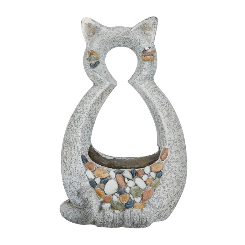 Gray Fiberglass Indoor Outdoor Planter with Stone Mosaic Design