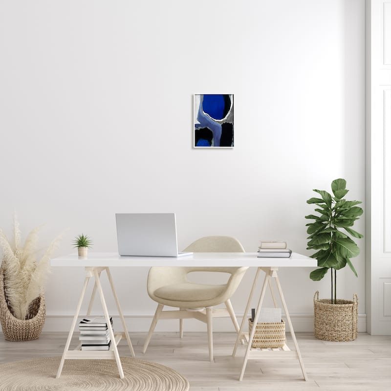 Stupell Abstract Masculine Cobalt Blue Grey Black Design Framed Wall Art