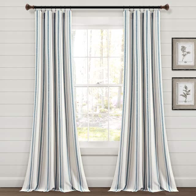 Lush Decor Farmhouse Stripe Yarn Dyed Cotton Window Curtain Panel Pair - 95" x 42" - Blue