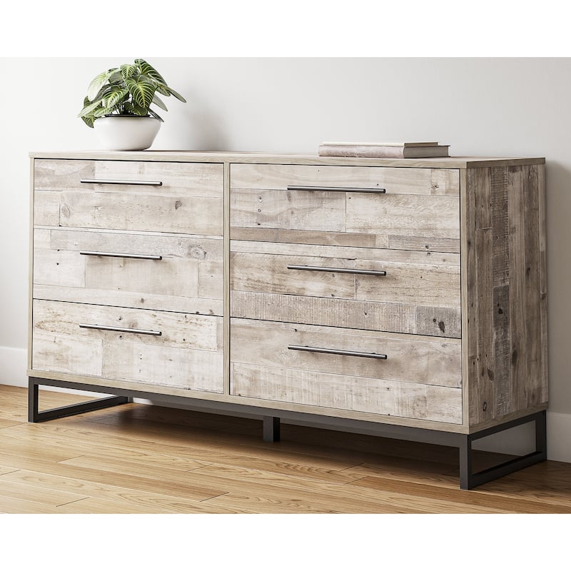 Signature Design by Ashley Neilsville Weathered Woodgrain Dresser - Whitewash - 6-drawer